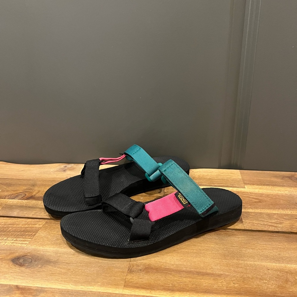 Teva Black Pink Teal Strap Sandals